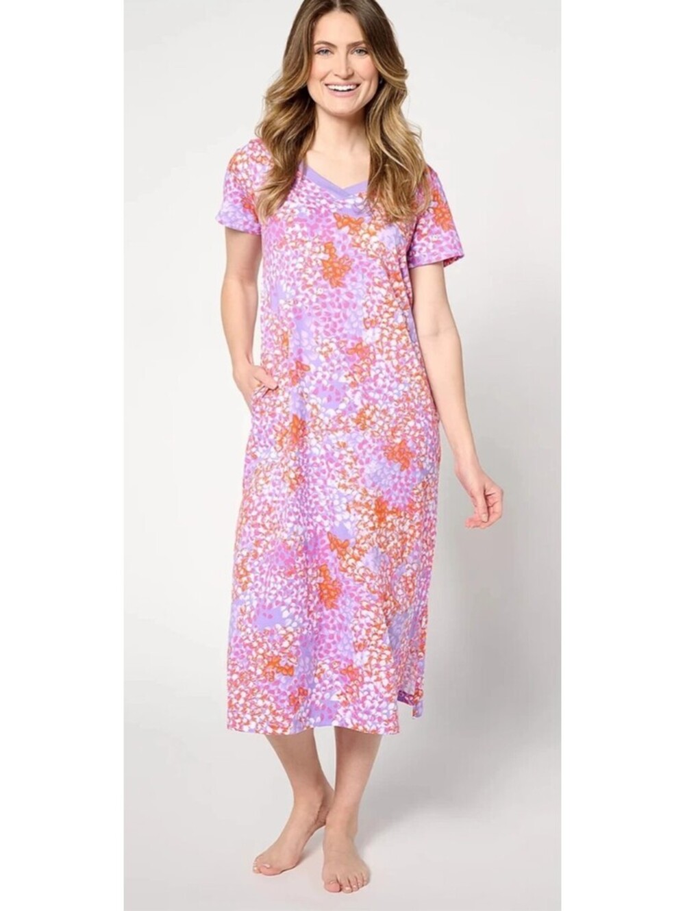 Carole Hochman 100% Cotton Floral Short Sleeve Nightgown Maxi Size Large